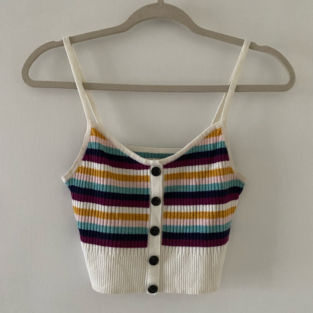 American Eagle Colorful Ribbed Striped Button-Up Crop Top small